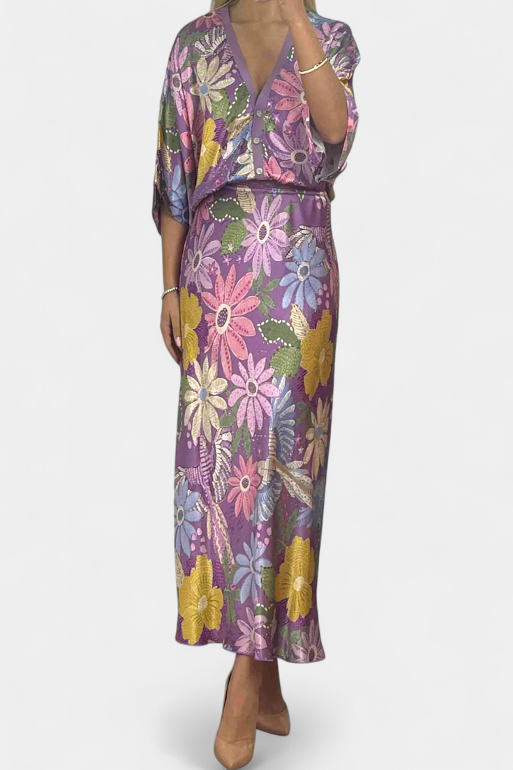 Shae Apalo Set με Μπλούζα και Φλοράλ Φούστα Γοργονέ