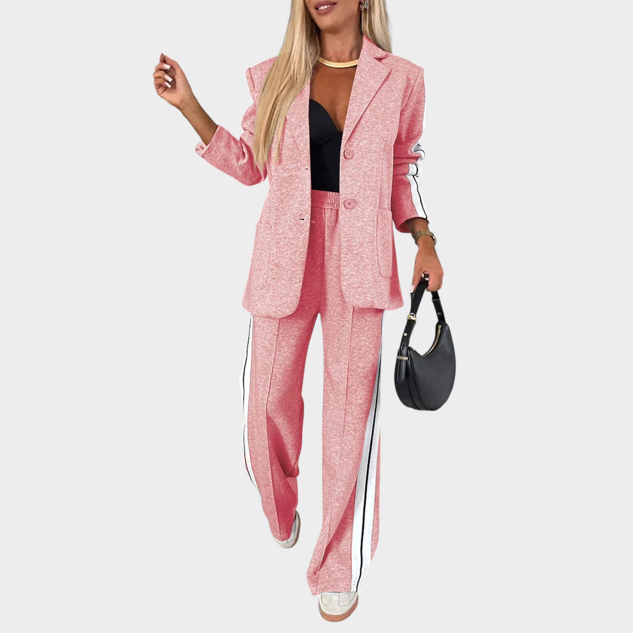 MAELYN™ - Κομψό σετ με ριγέ σακάκι-παλτό και παντελόνι με φαρδιά μπατζάκια