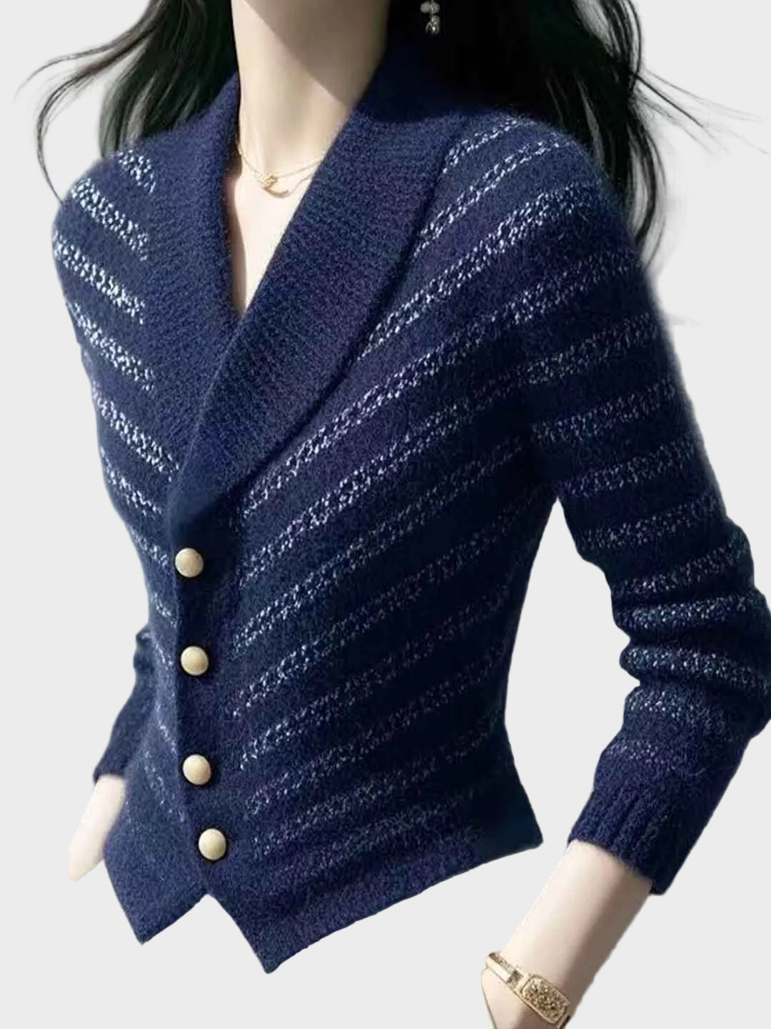 Sophia Εφαρμοστή Ριγέ Πλεκτή Ζακέτα με Λαιμόκοψη V