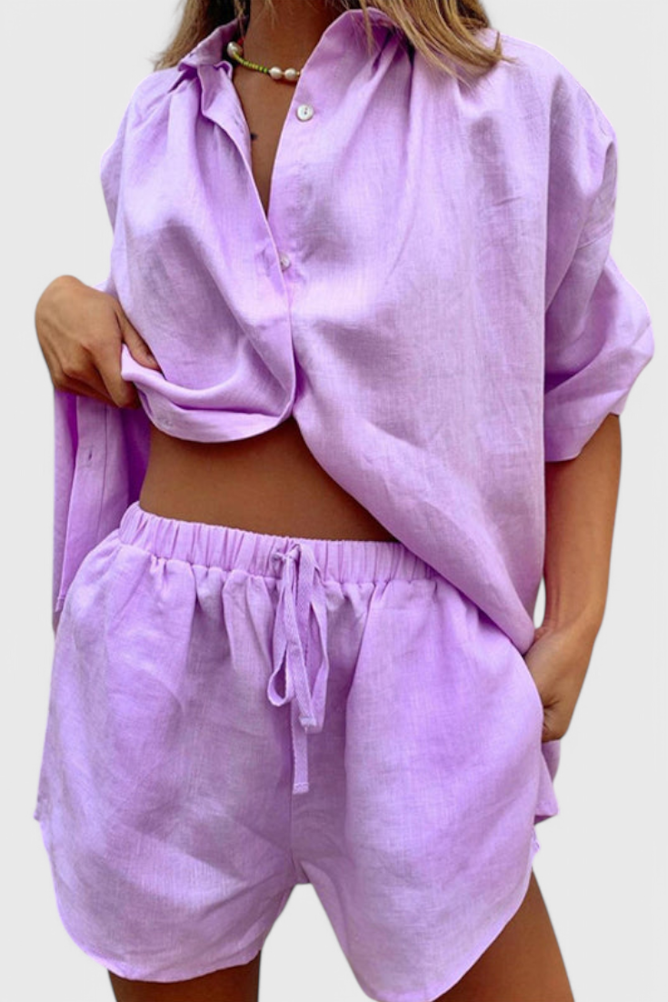 Anika Σετ Δύο Τεμαχίων με Πουκάμισο με Κουμπιά και Σορτς με Κορδόνι