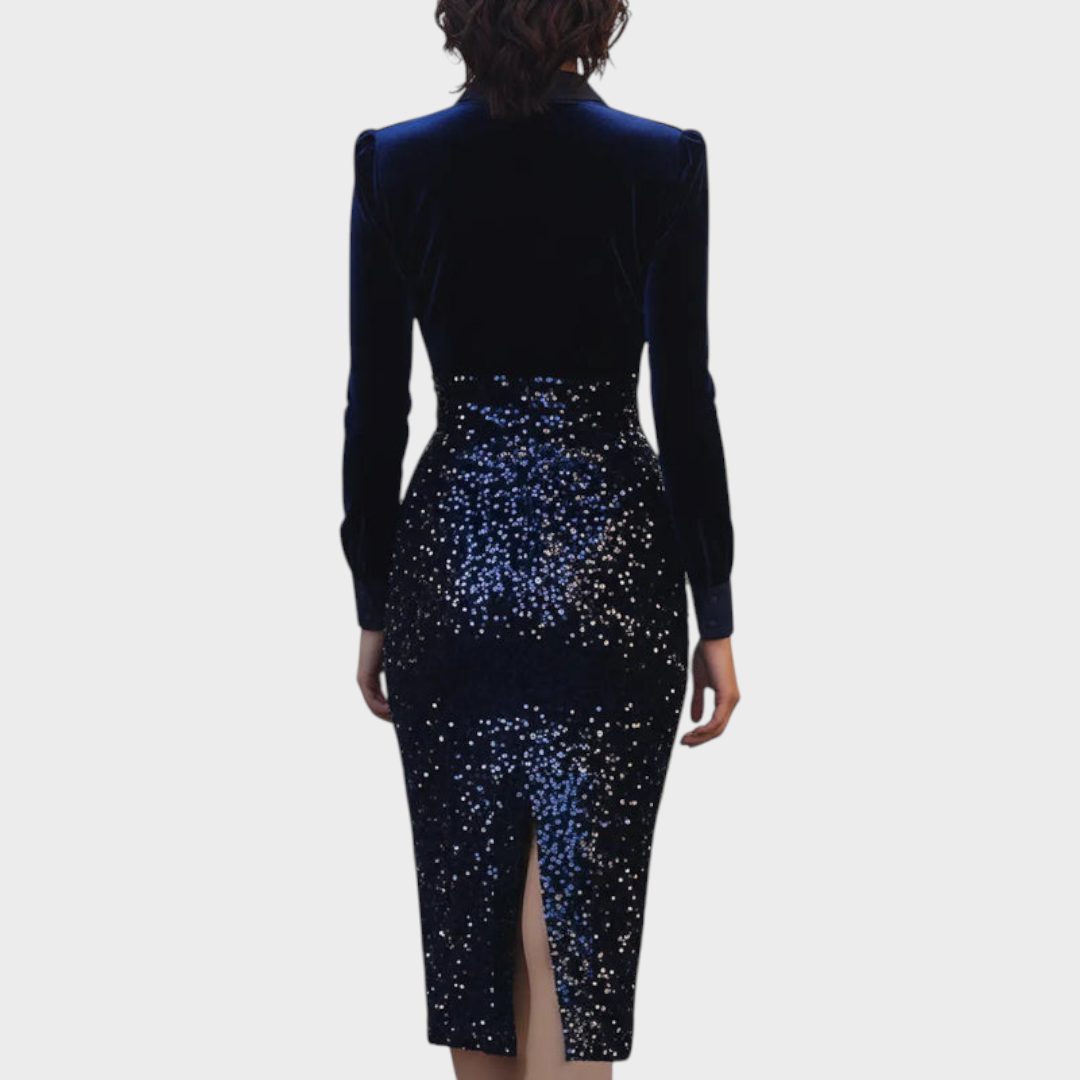 Erza | Φόρεμα Midi από Βελούδο και Παγιέτες σε Αντίθεση