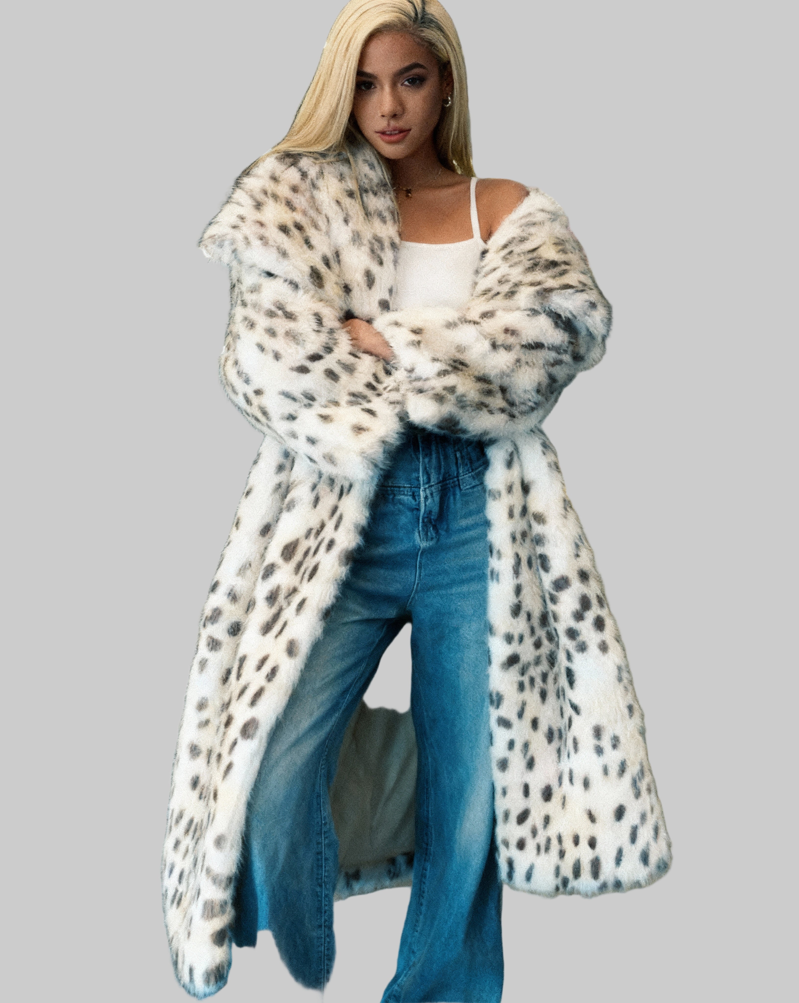 Asteria παλτό από ψεύτικη γούνα με σχέδιο χιονό-λεοπάρ