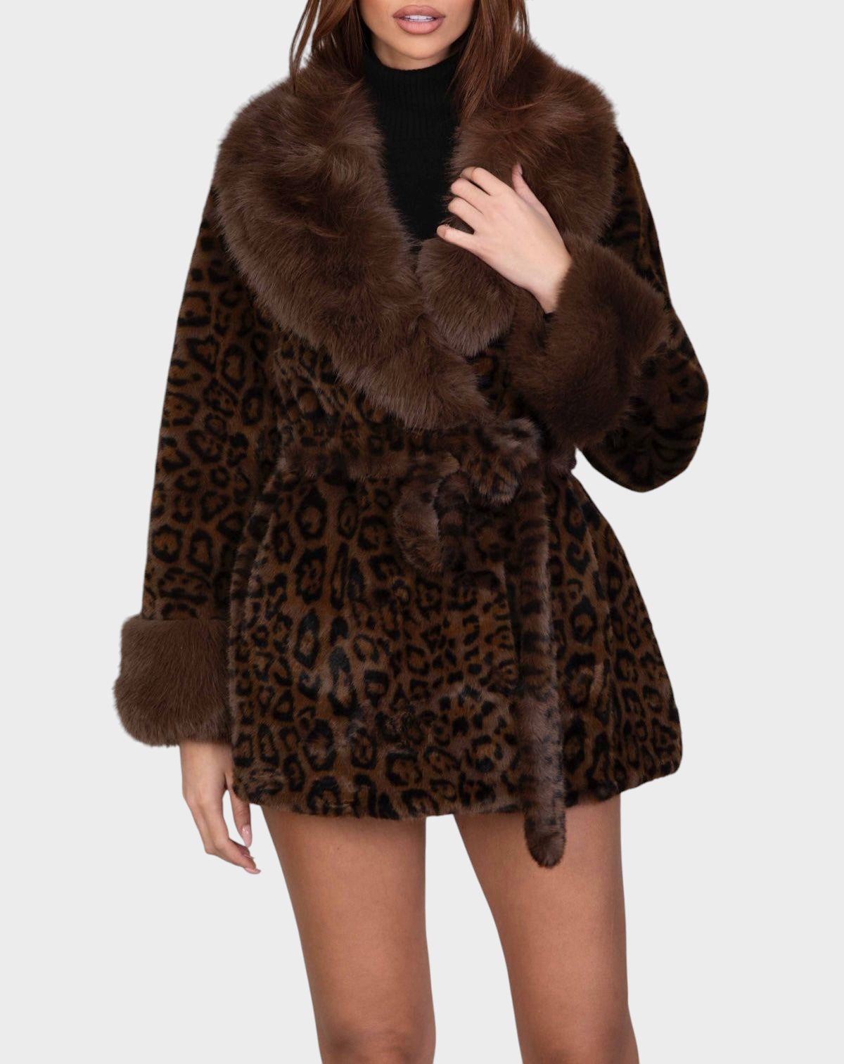 Λεοπάρ faux γούνα πανωφόρο