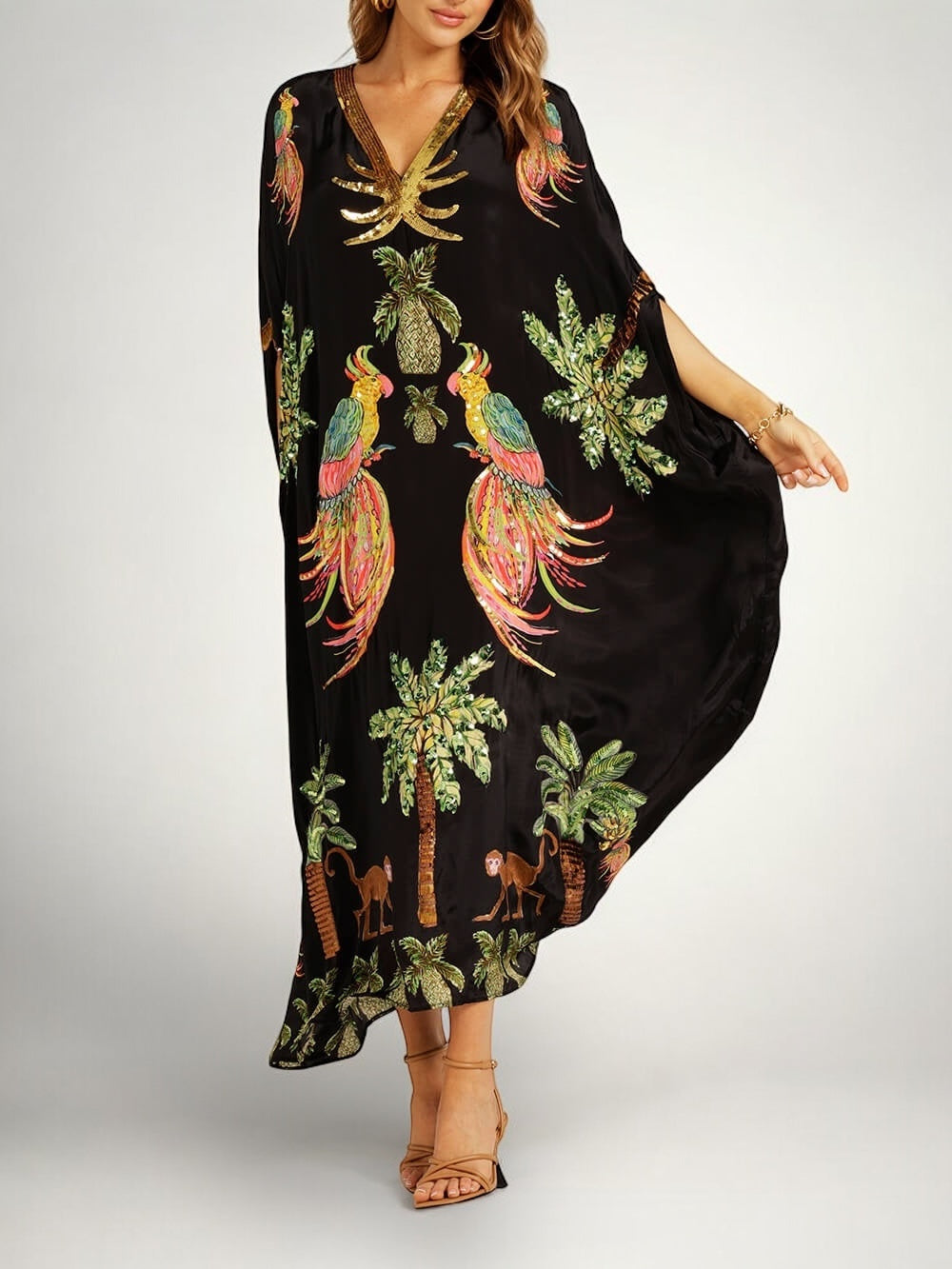 Σαχάρα | Drop Shoulder Μανίκι Coconut Tree Printed Φόρεμα