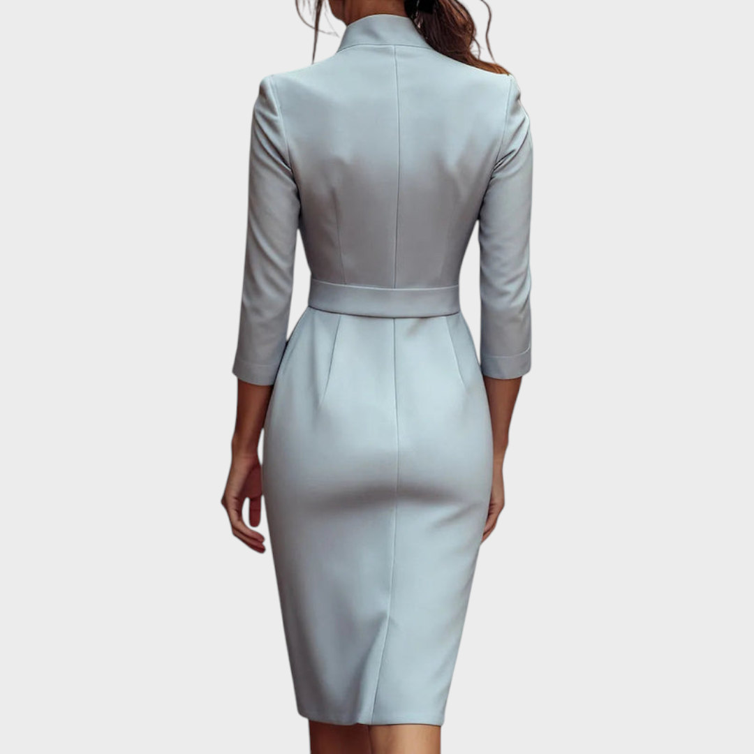 Tricia | Εκλεπτυσμένο Μαύρο Φόρεμα με Ζώνη και Μανδαρινό Γιακά