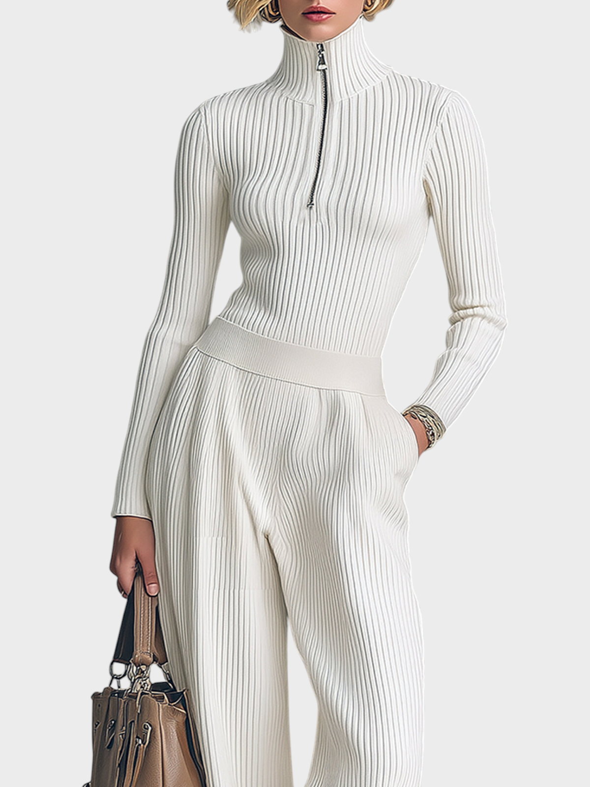 Miles | Κομψό Ελαστικό Ζιβάγκο Σακάκι Slim-Fit και Παντελόνι Φαρδύ με Ελαστική Μέση Σετ Δύο Τεμαχίων