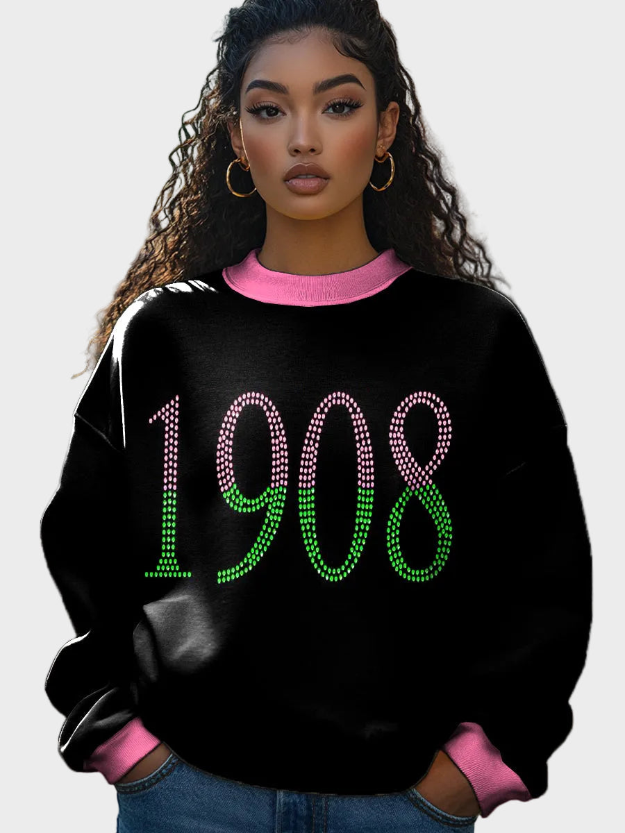 Umama | Casual Φούτερ με Καλλιτεχνικό Σχέδιο "Sisterhood" σε Ροζ και Πράσινες Αποχρώσεις