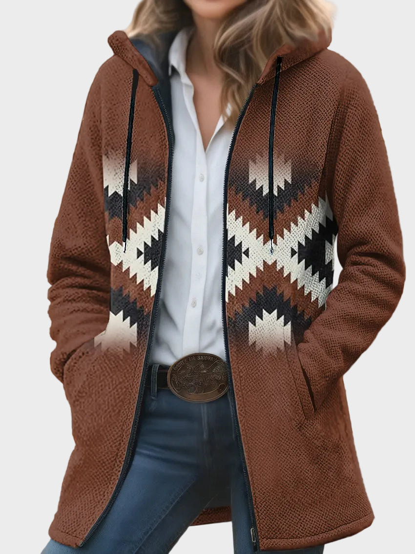 Arla | Unisex Πλούσια, Παχιά Πλεκτή Ζακέτα με Αζτέκικο Μοτίβο και Μακριά Μανίκια