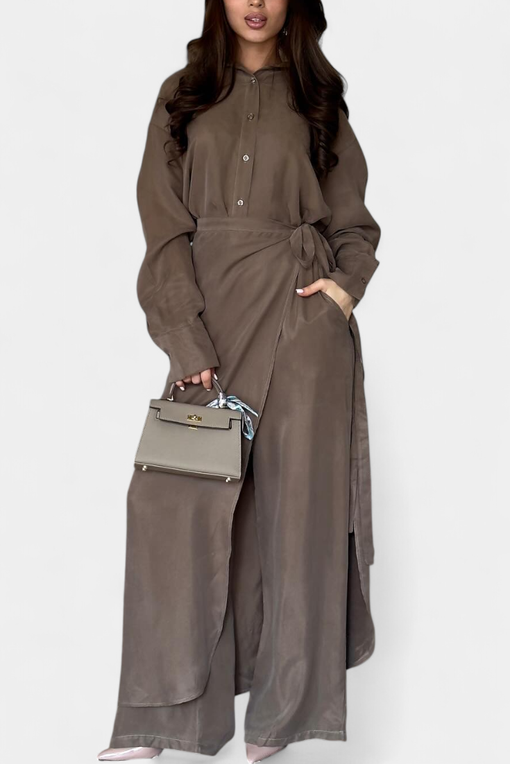 Marisol Καθημερινό Σετ με Φαρδύ Πουκάμισο και Παντελόνι-Φούστα