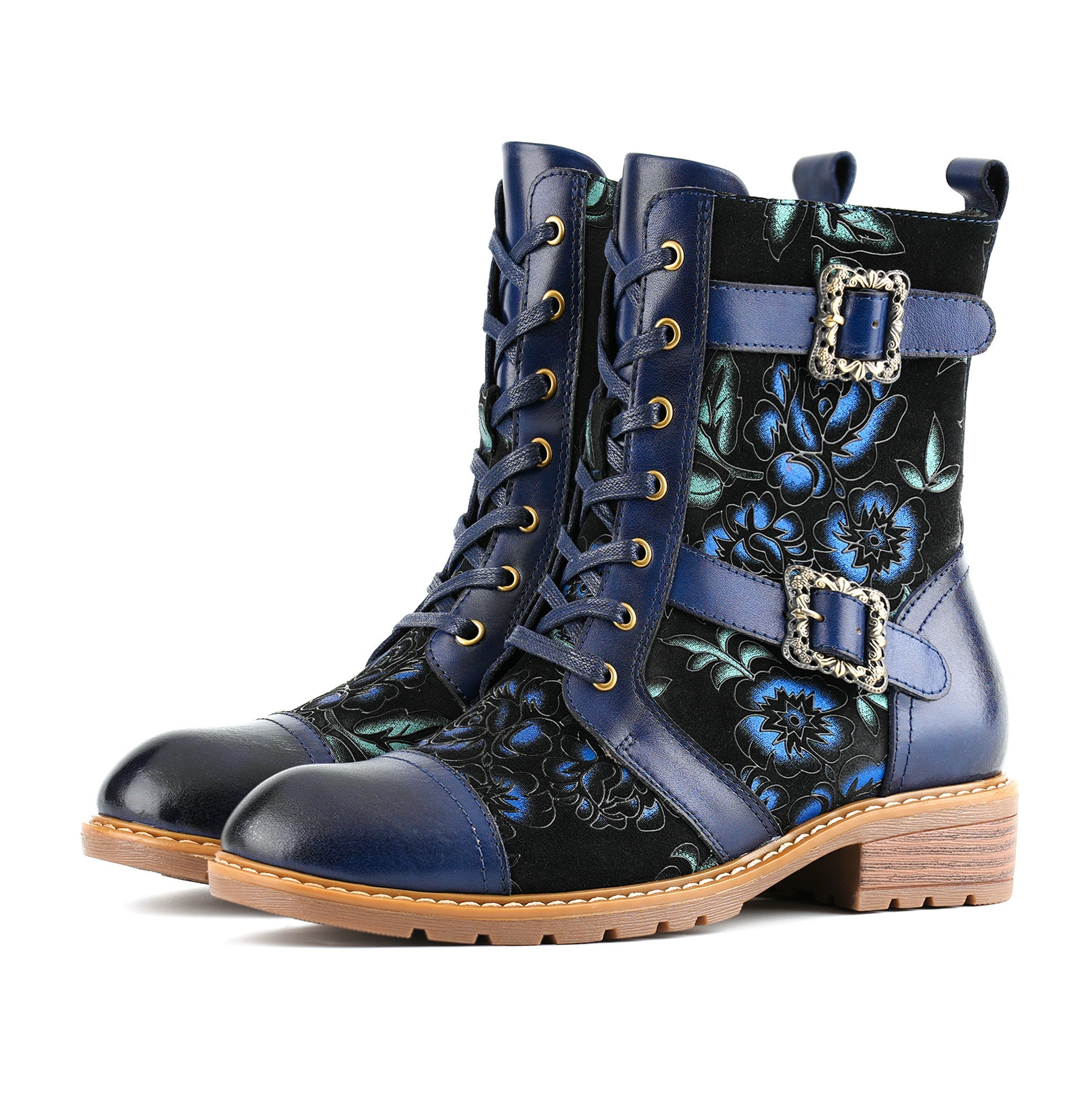 Lucy | Διαχρονικά Κομψά Φλοράλ Φλατ Μποτάκια με Κορδόνια (Timeless Grace Floral Lace-Up Flat Ankle Boots)