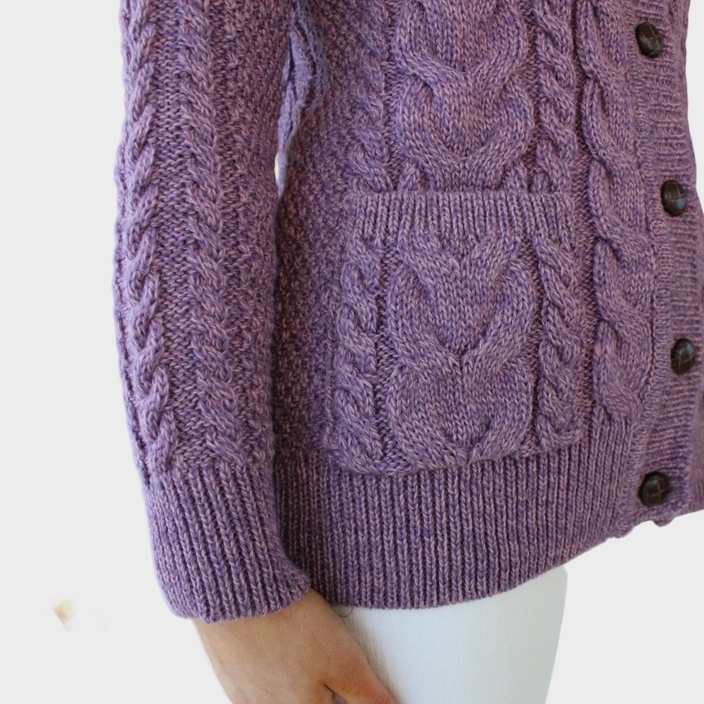 Merino Wool Aran Πλεκτή Ζακέτα - Heather Lilac