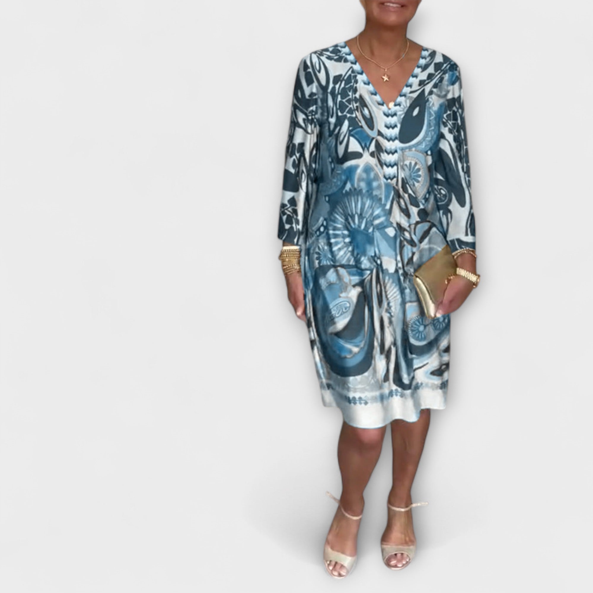 Φόρεμα Χαλαρό με V Ντεκολτέ (Ρετρό Σχέδιο)