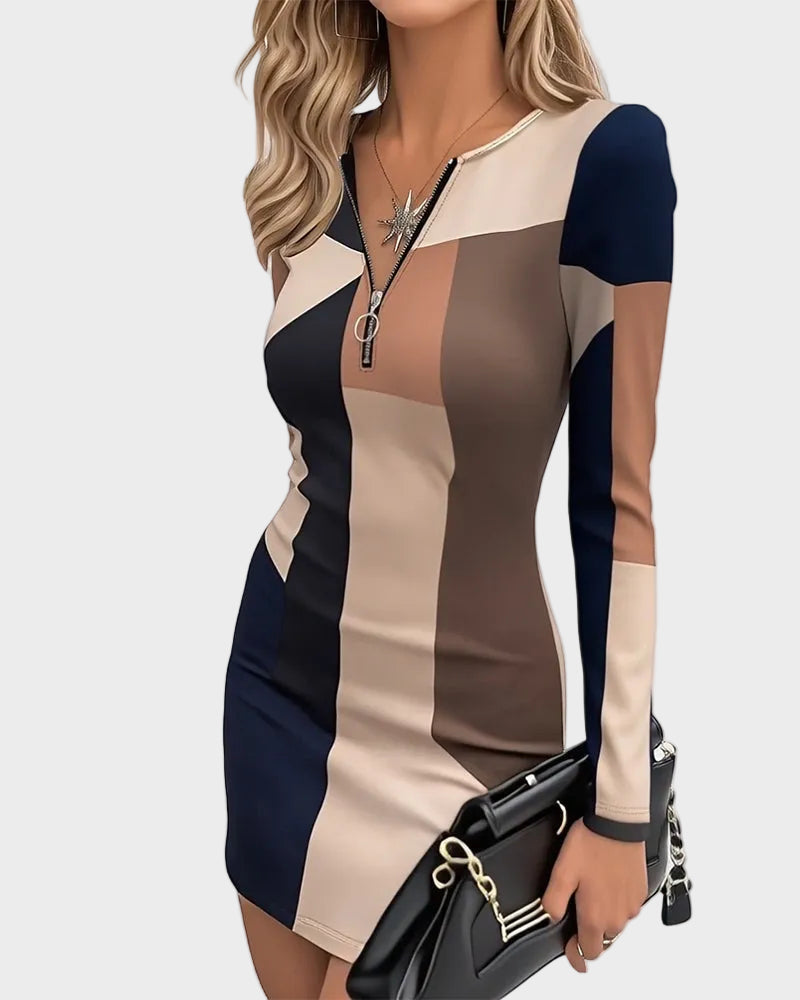 Earla | Φόρεμα με V Λαιμόκοψη, Μοτίβο και Φερμουάρ