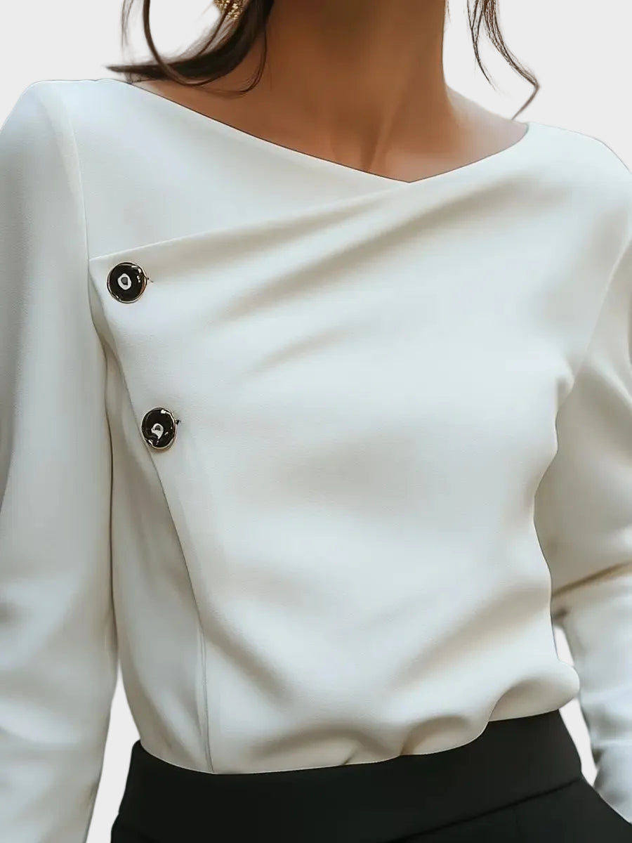 Hira| Ασύμμετρο Λευκό Τοπ με Κουμπιά - Μπλούζα
