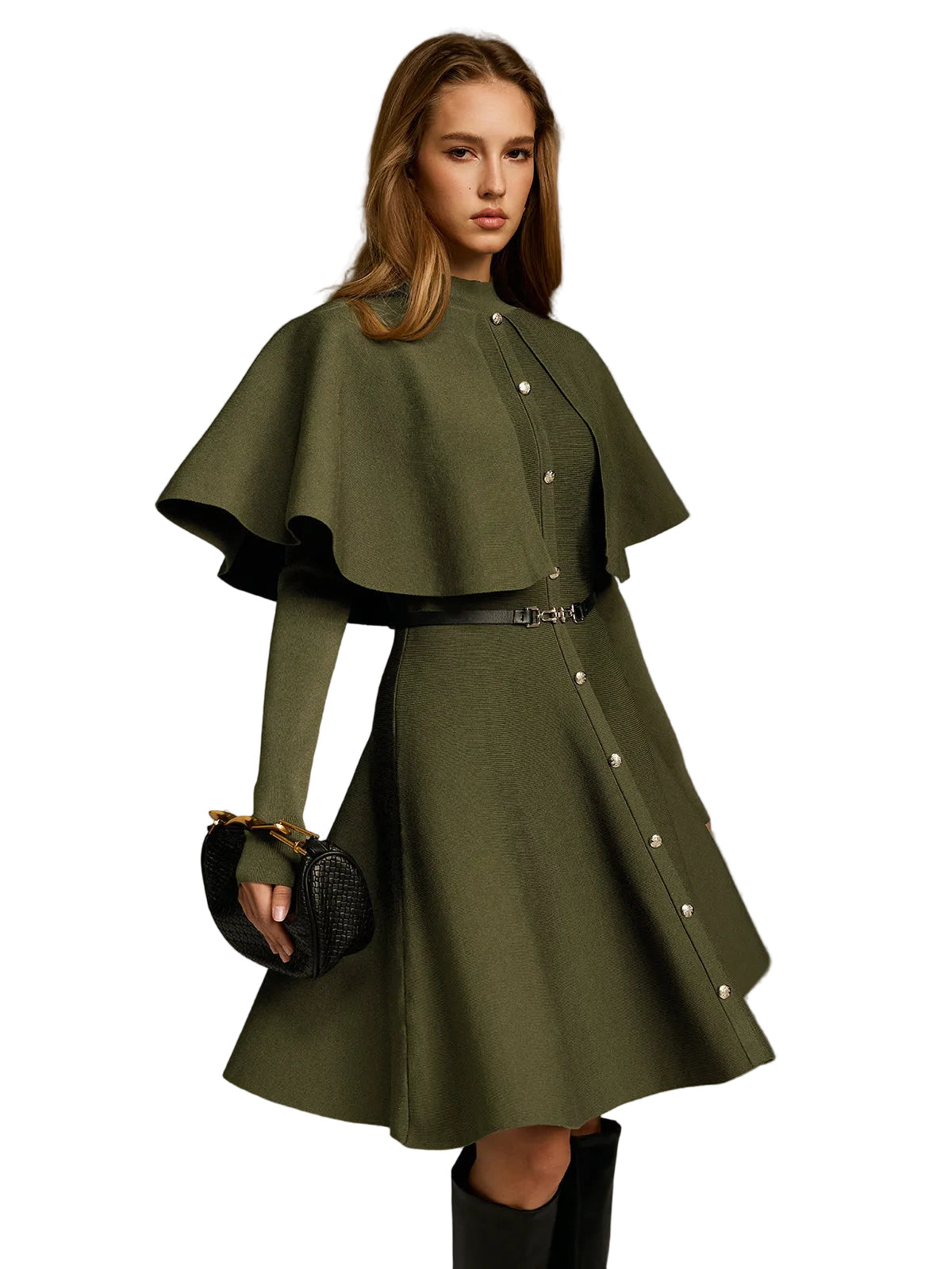 Coleen | Μίντι Φόρεμα με Κουμπιά, Ζώνη και Λεπτομέρεια Κάπα (Capelet-Style Button-Front Belted Midi Dress)