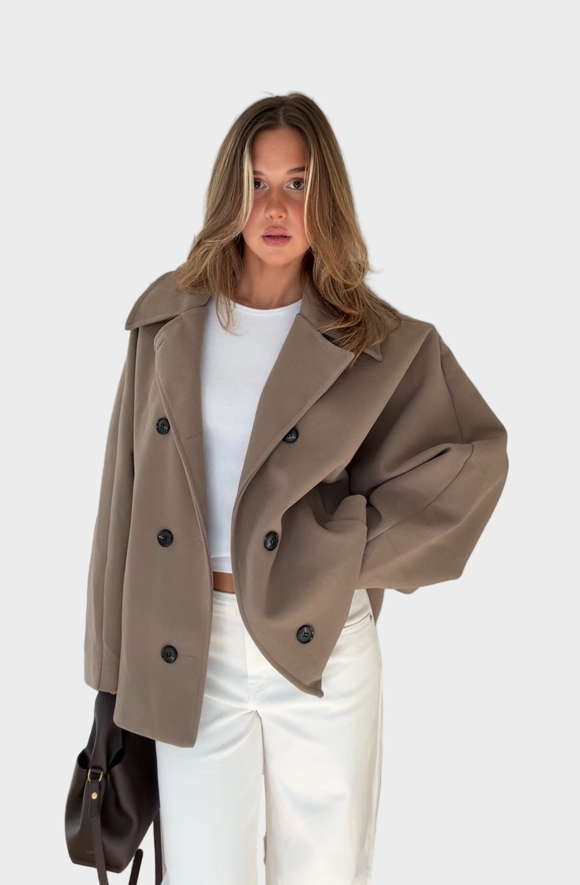 Μπουφάν φαρδιάς γραμμής σε χρώμα κανέλας