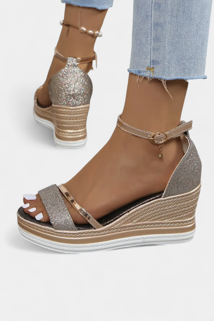 Corinne Orthopedic Wedge Platform Σανδάλια με γυαλιστερό φινίρισμα