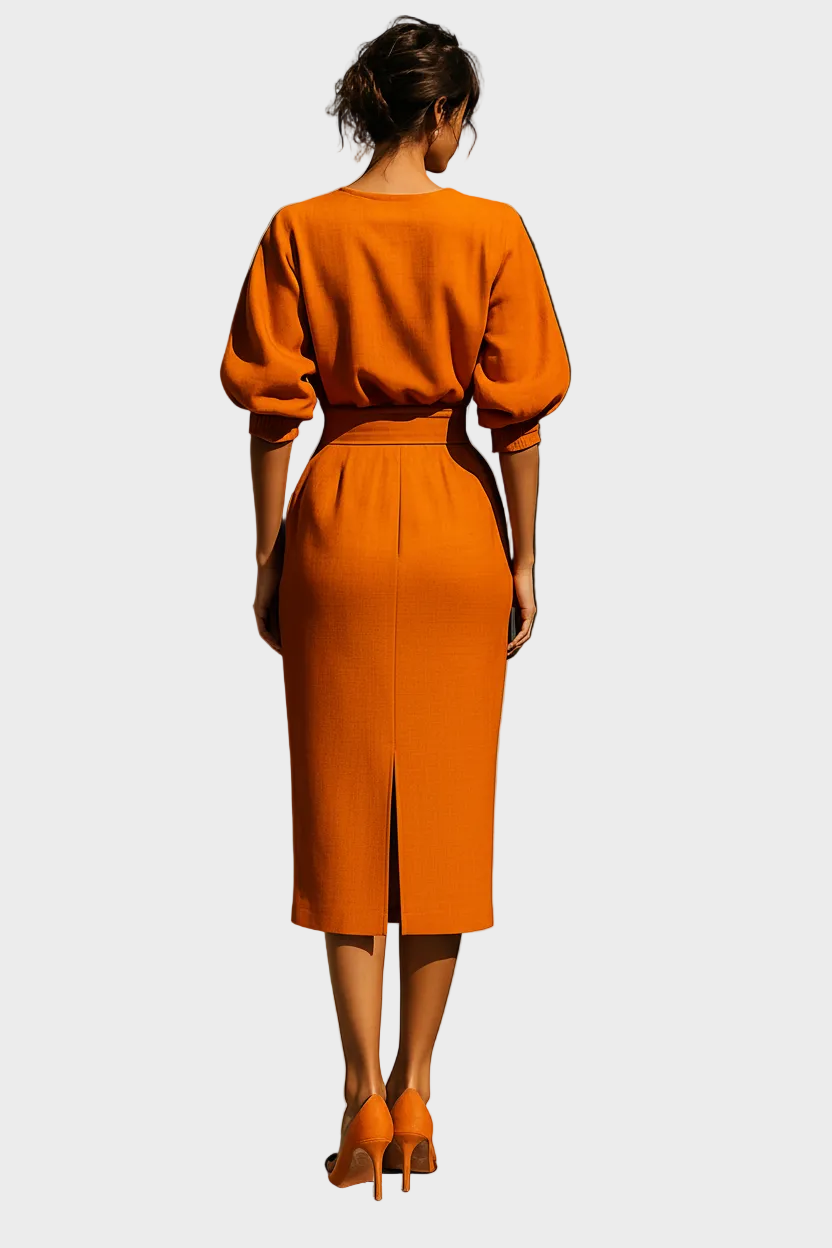 Bianca| Γυναικείο Σετ με Πορτοκαλί Μπλούζα με Μανίκι Μισό και Μίντι Φούστα