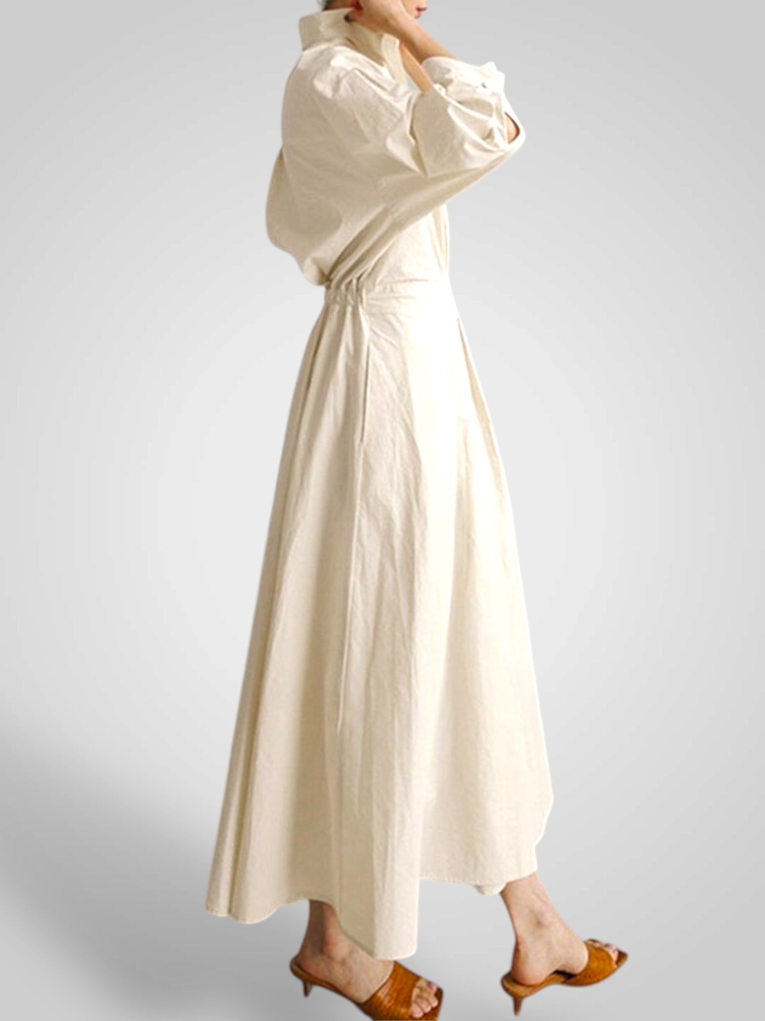 Έλλα | Γυναικεία Μάξι Φόρεμα με Pockets, Buttons, Μακρυμάνικοs