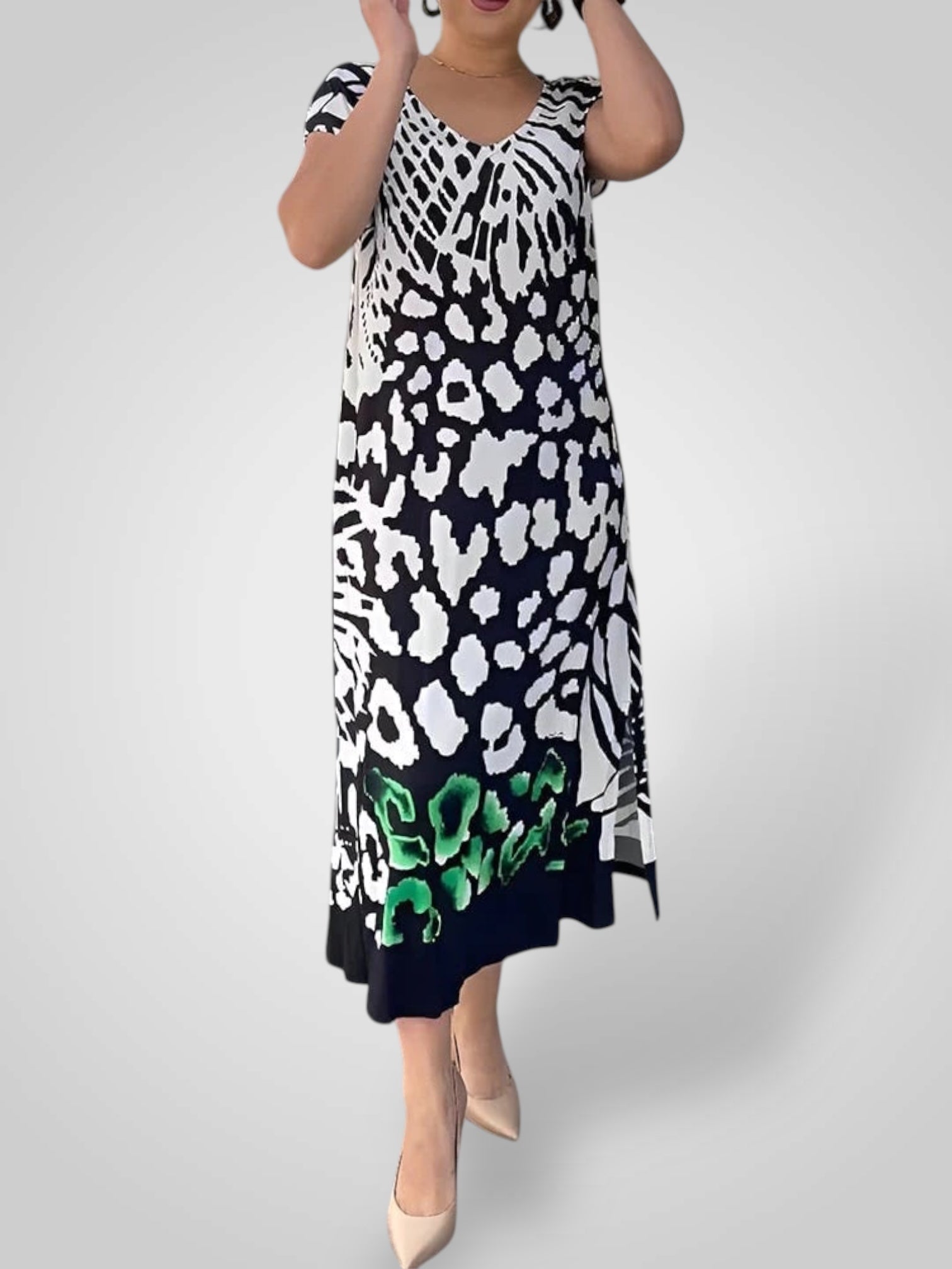 Ρόδα | Καθημερινό Printed Κοντό Μανίκι Φόρεμα