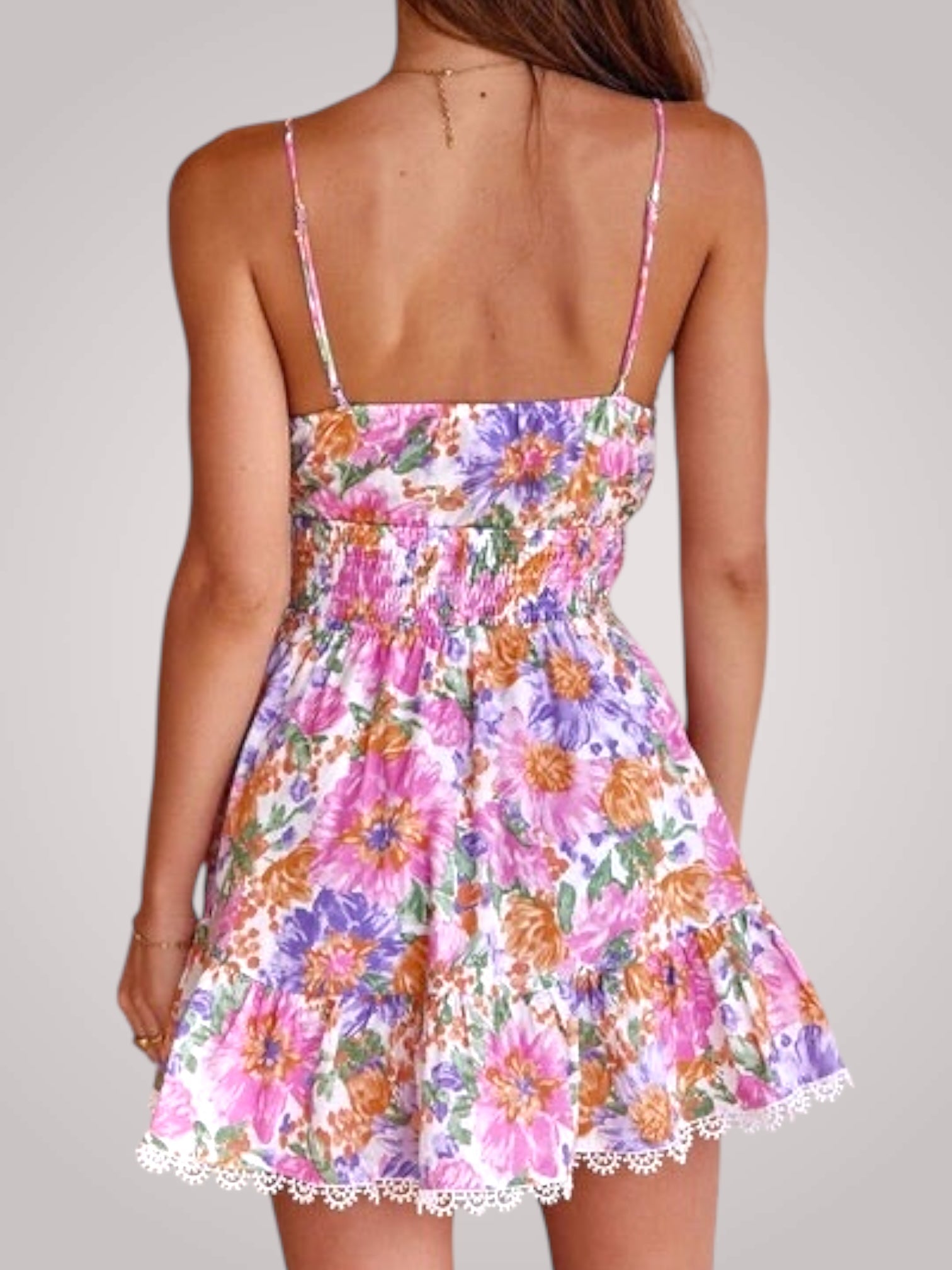 Ρόζι | Κοντό Floral Φόρεμα