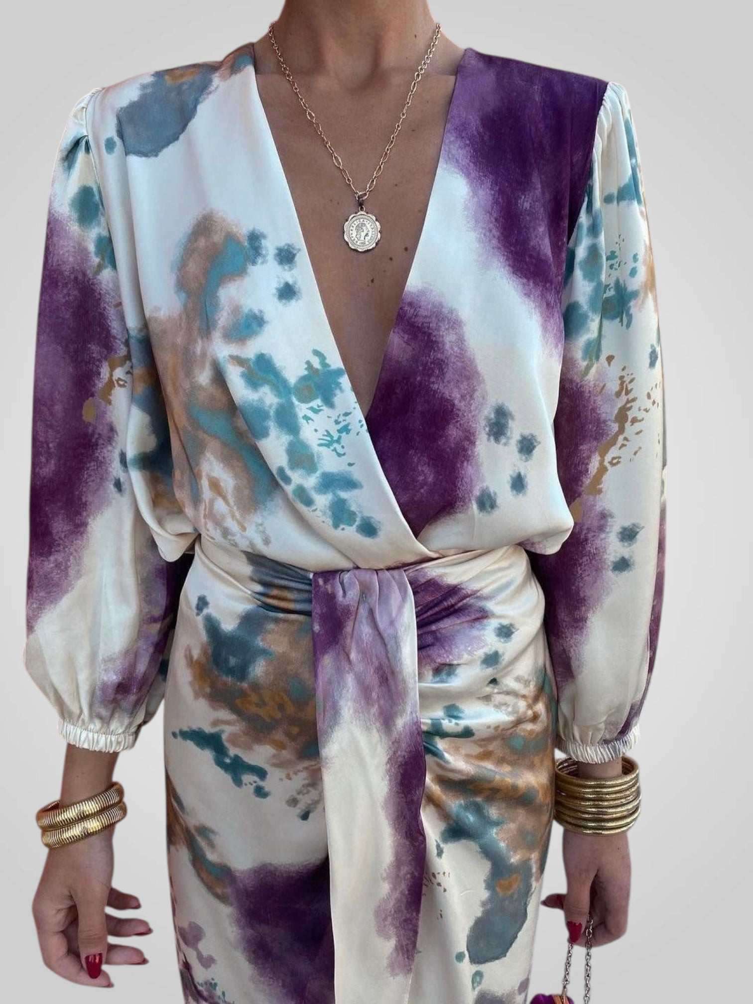 Μπέλα | Γυναικείο Φόρεμα τύπου Wrap με Πολύχρωμο Σχέδιο