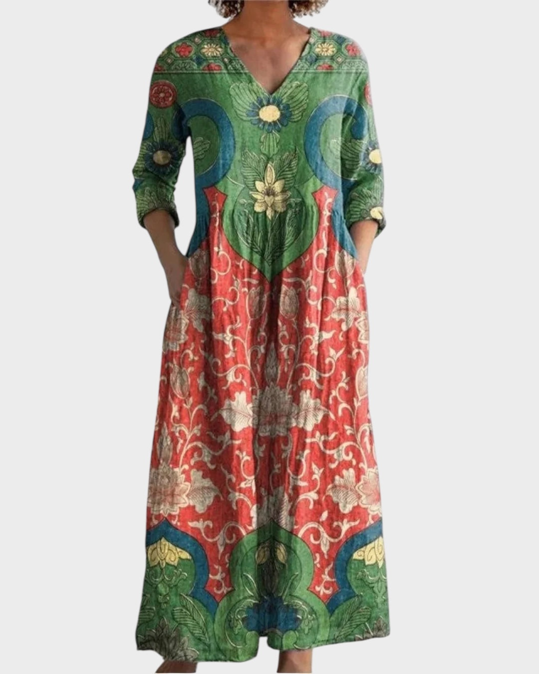 C&G™ | Ρετρό Μακρύ Φόρεμα με Λουλουδάτο Σχέδιο