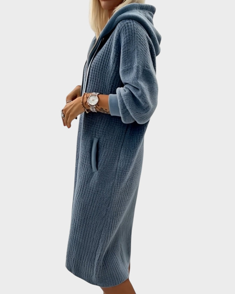 Καθημερινό πλεκτό φόρεμα φούτερ με κούκουλα και σχέδιο κυψέλης