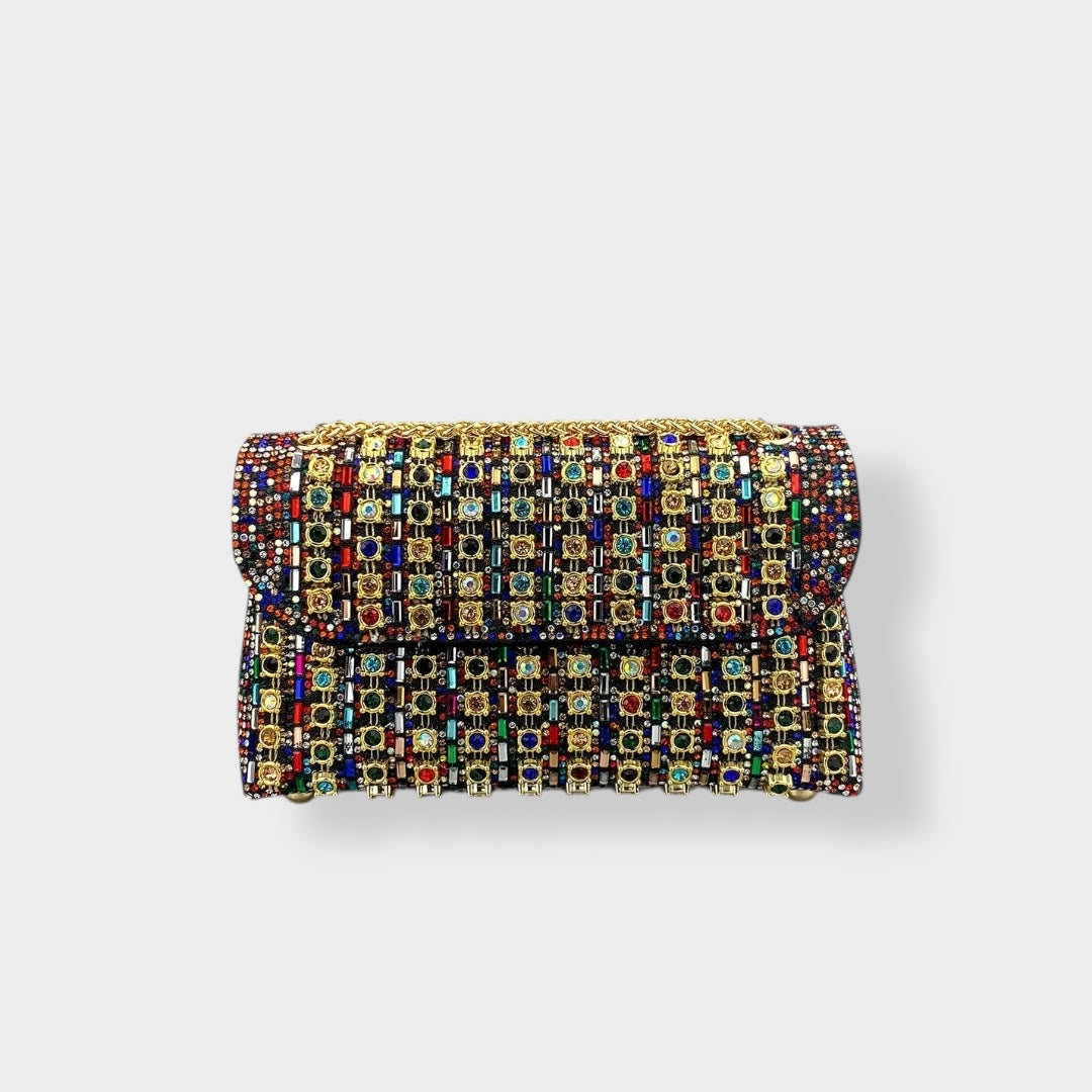 Στελλίνα | Κομψή τσάντα ώμου με αλυσίδα και χρωματιστά διαμάντια