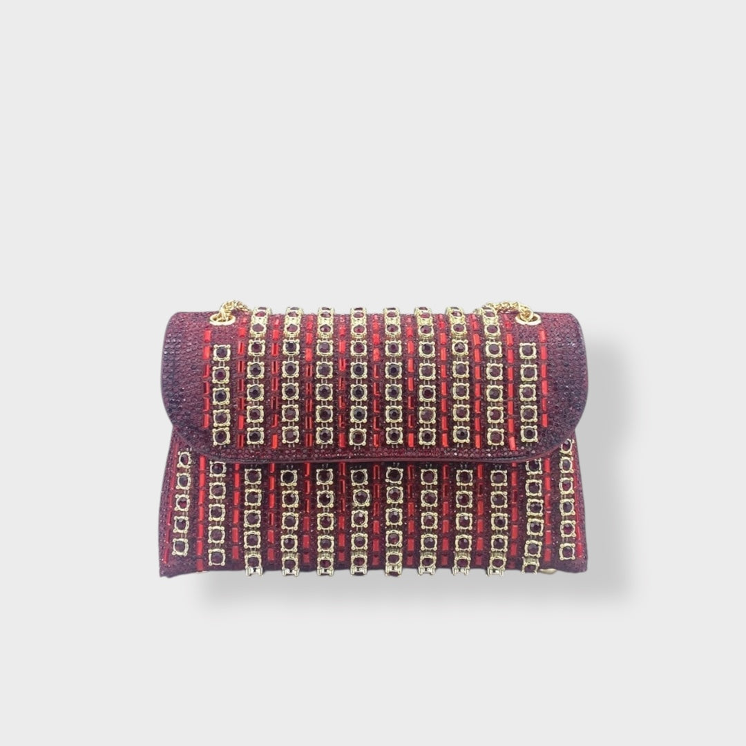 Στελλίνα | Κομψή τσάντα ώμου με αλυσίδα και χρωματιστά διαμάντια