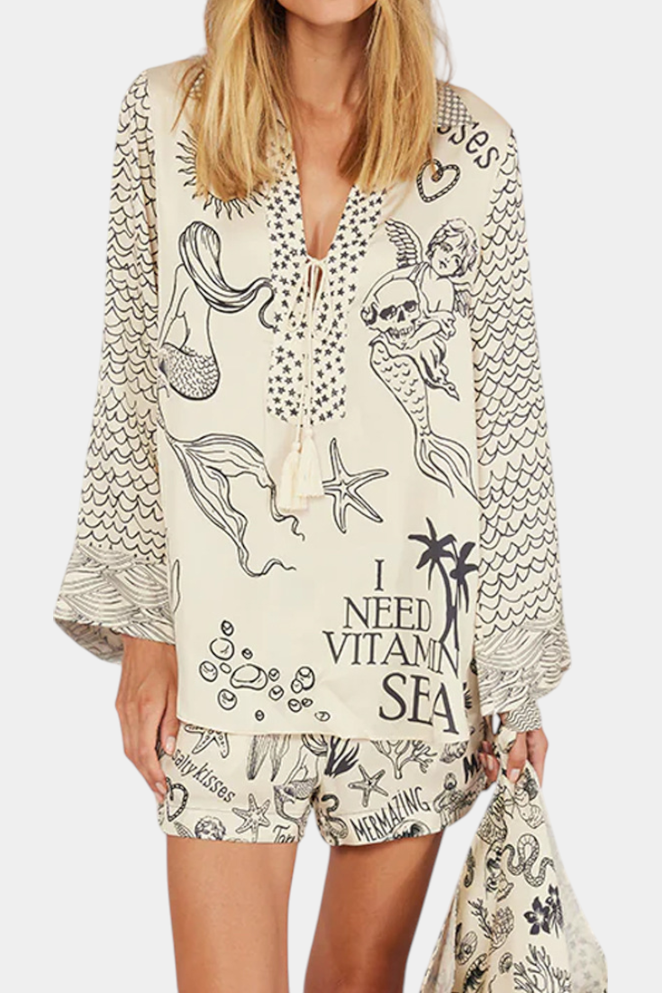 Αμαλία Πουκαμισένιο Σετ με Στάμπα και Ελαστικό Σορτς