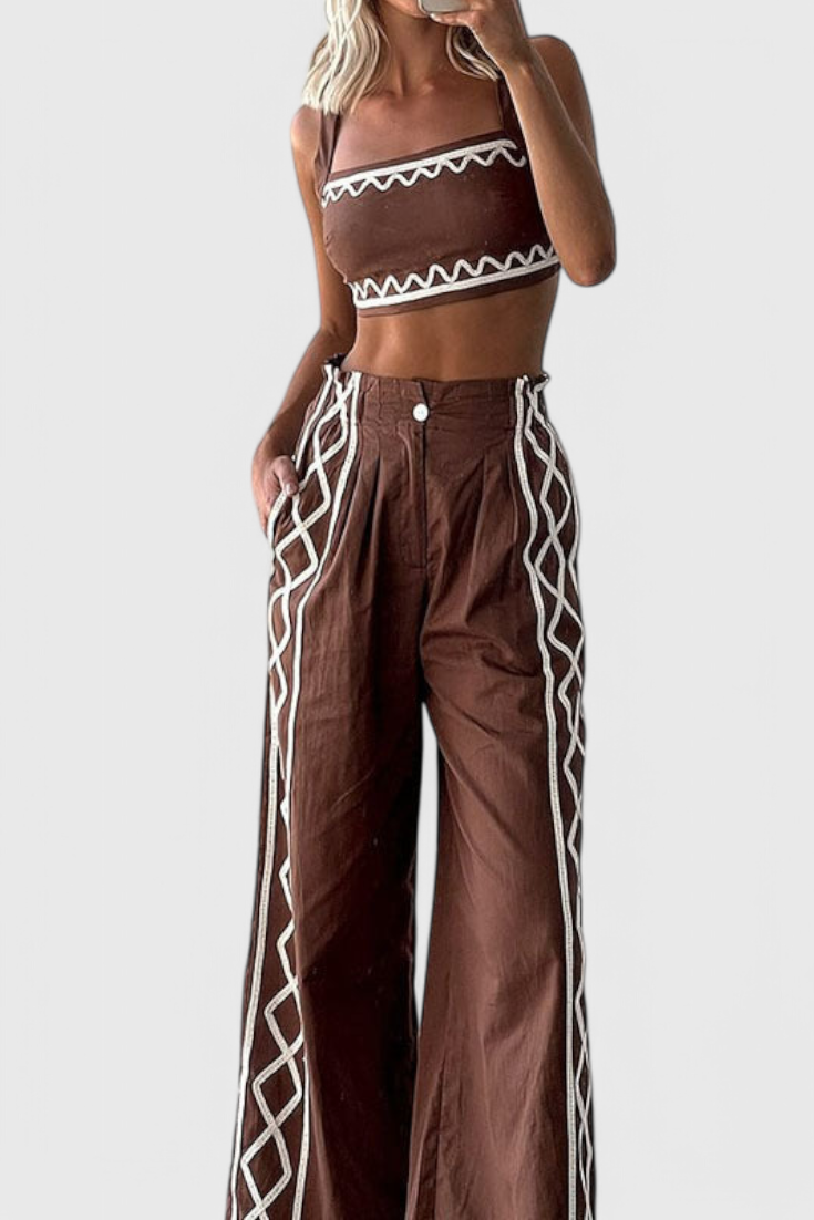 Mirella Set Crop Top και Φαρδύ Παντελόνι με Ζιγκ-Ζαγκ Μοτίβο