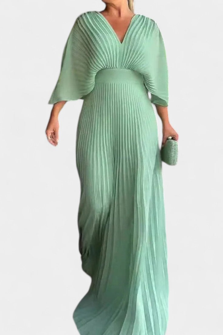 Anita Μίντι Φόρεμα με Πιέτες και V Ντεκολτέ