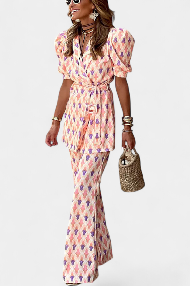 Araceli Set με Στάμπα, Μπλέιζερ και Καμπάνα Παντελόνι