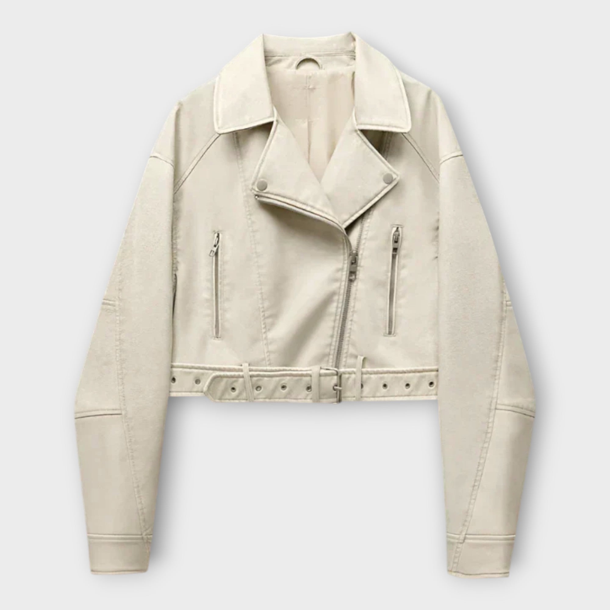 Μοντέρνο Κοντό Δερμάτινο Μπουφάν με Ζώνη και Εκλεπτυσμένη Αισθητική