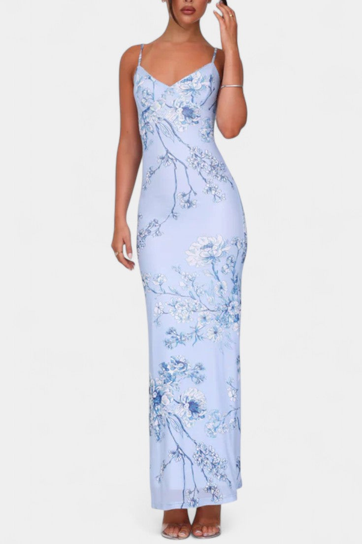Iris Λουλουδάτο Δαντελένιο Φόρεμα σε Μπλε Χρώμα