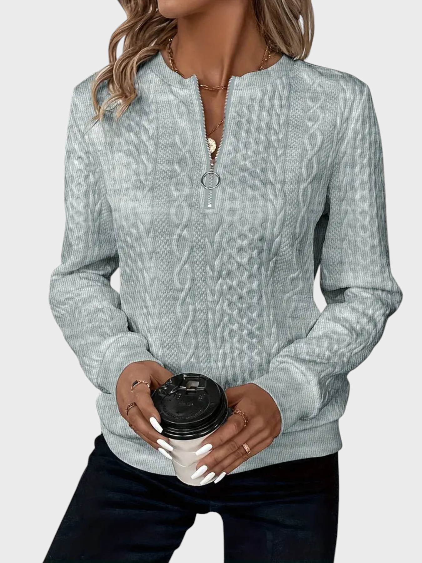 Amalie | Ζακέτα με φερμουάρ και πλέξη καλωδίου