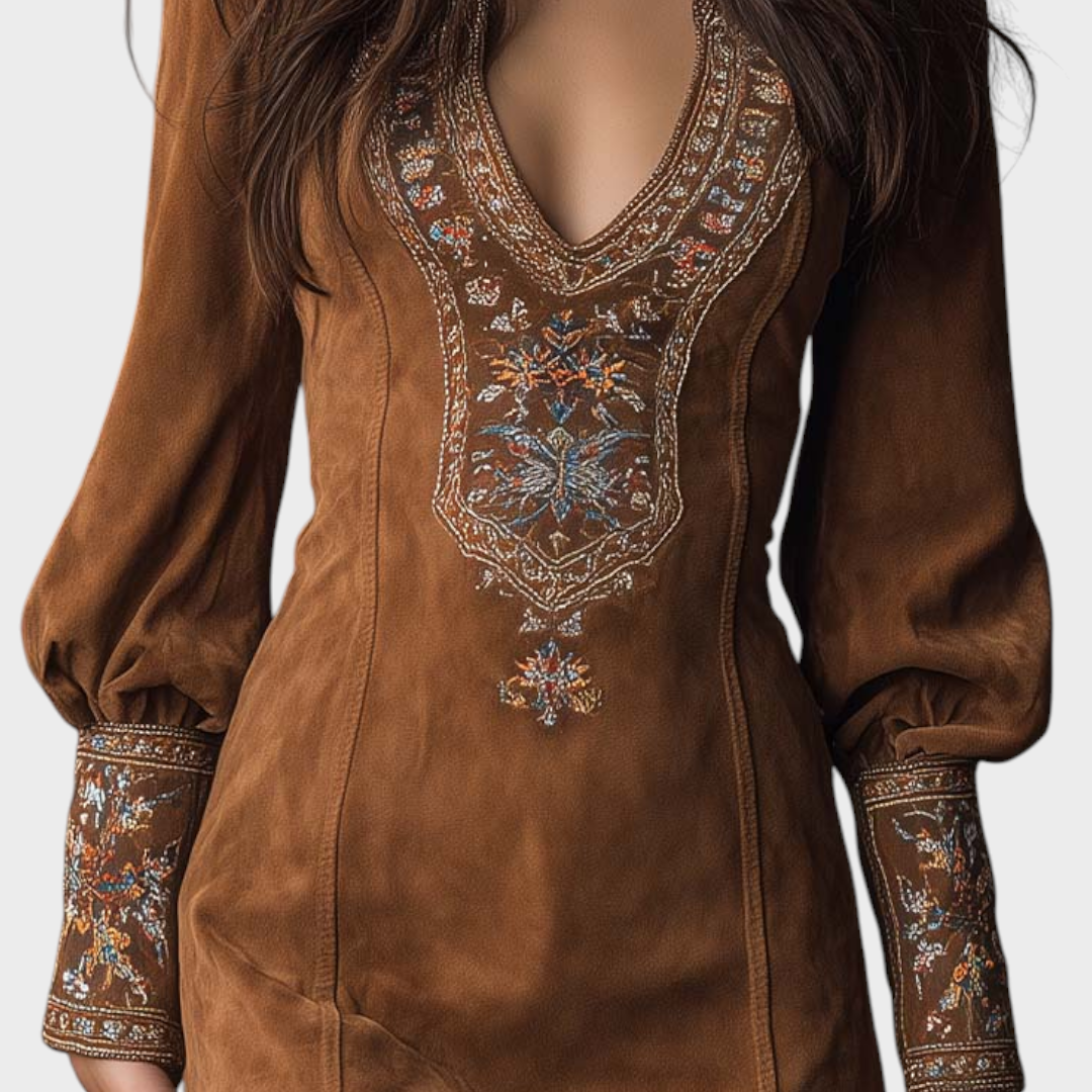 Khloe | Ρετρό Σουέντ Μίνι Φόρεμα