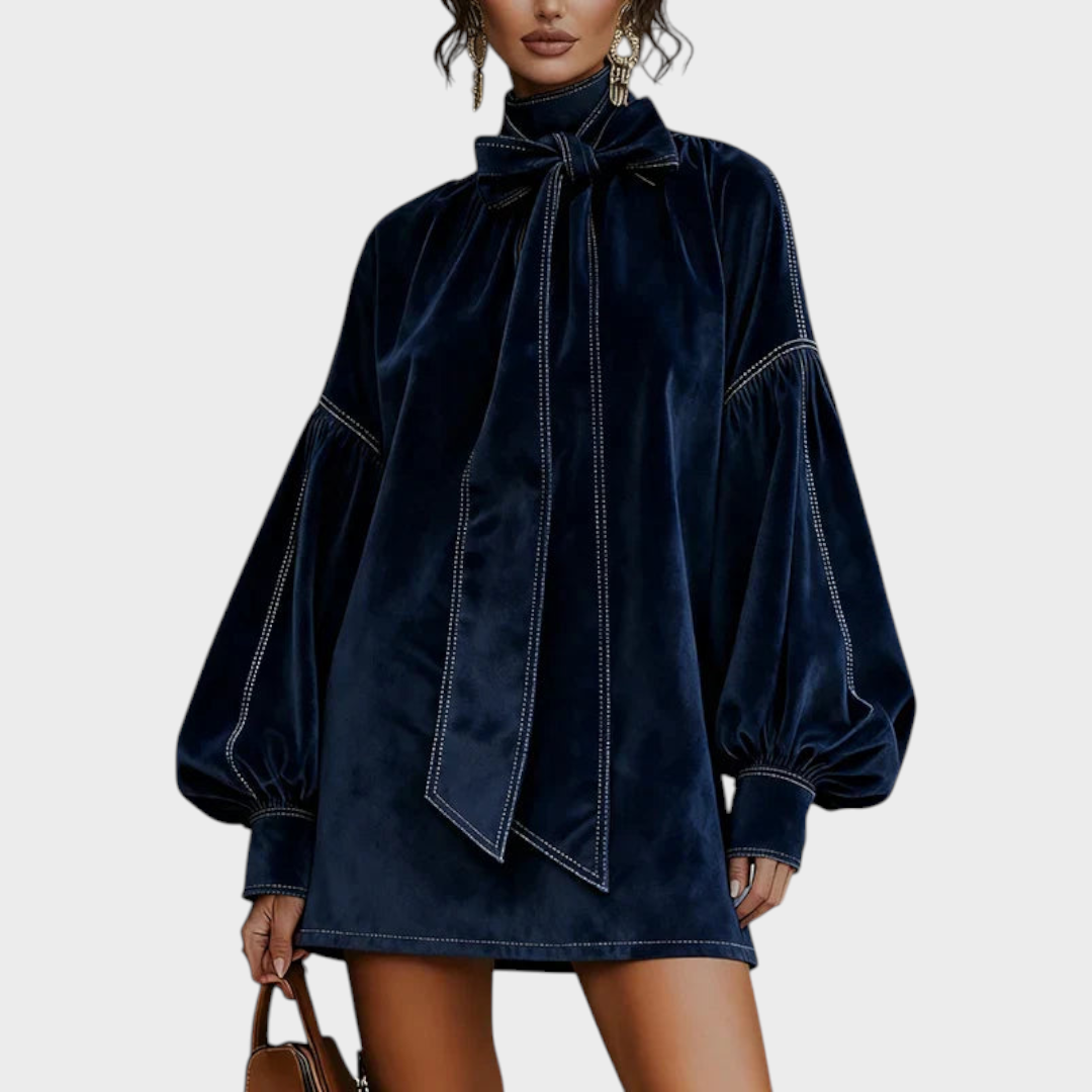 Deborah | Βελούδινο Μίνι Φόρεμα με Φουσκωτά Μανίκια