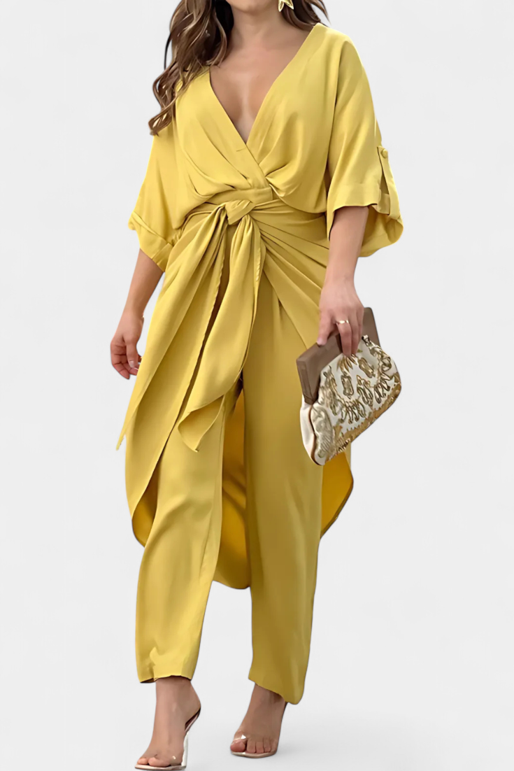 Mayleen Σταυρωτό Σετ με Μπροστινό Φιόγκο και Ίσιο Παντελόνι