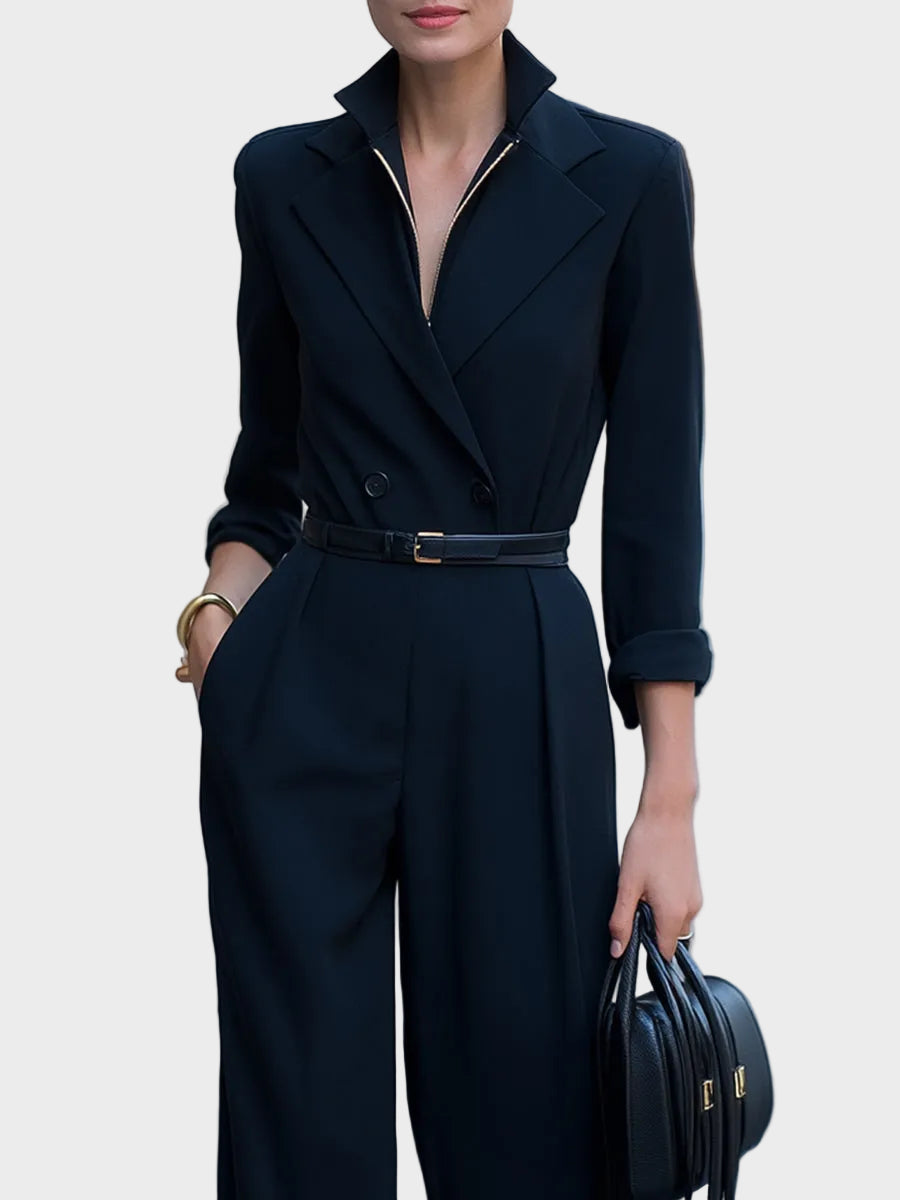 Jemimah | Σταυρωτή Ολόσωμη Φόρμα με Ζώνη και Παντελόνα σε Φαρδιά Γραμμή