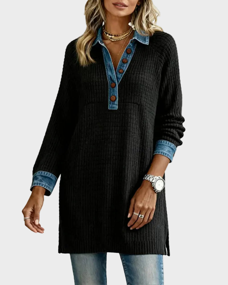 Lana | Μπλούζα με Γιακά και Ένθετο σε Χρώμα Αντίθεσης