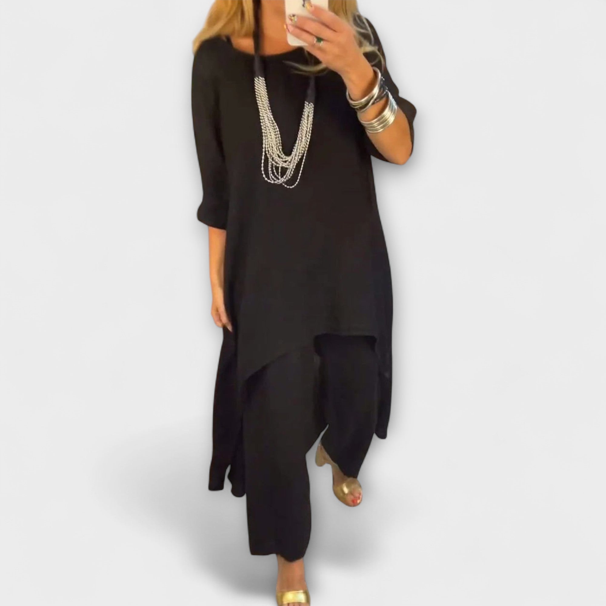 Tabea - Λινό φόρεμα με στρογγυλή λαιμόκοψη