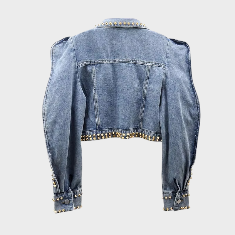 Alison | Κοντό Τζιν Μπουφάν με 3D Λεπτομέρειες από Πέτρες