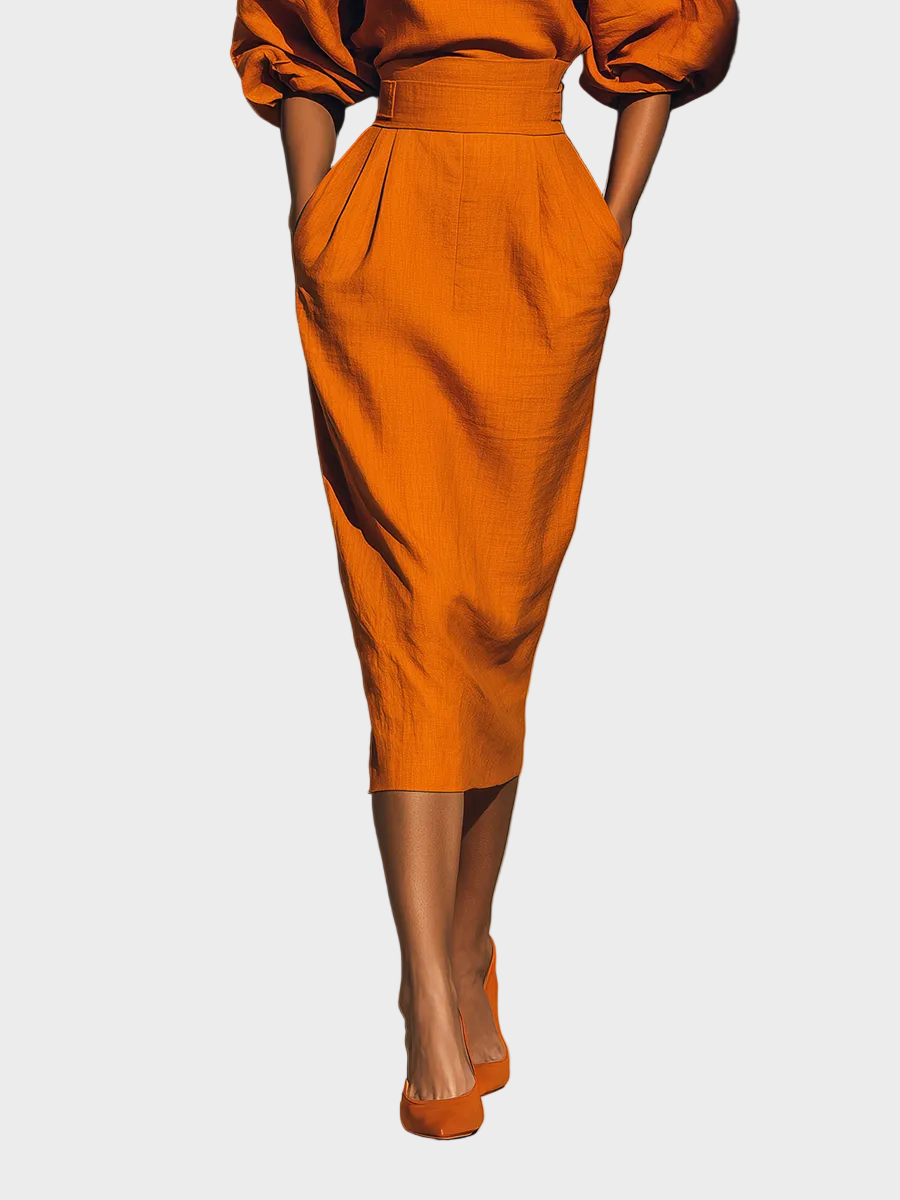 Bianca| Γυναικείο Σετ με Πορτοκαλί Μπλούζα με Μανίκι Μισό και Μίντι Φούστα