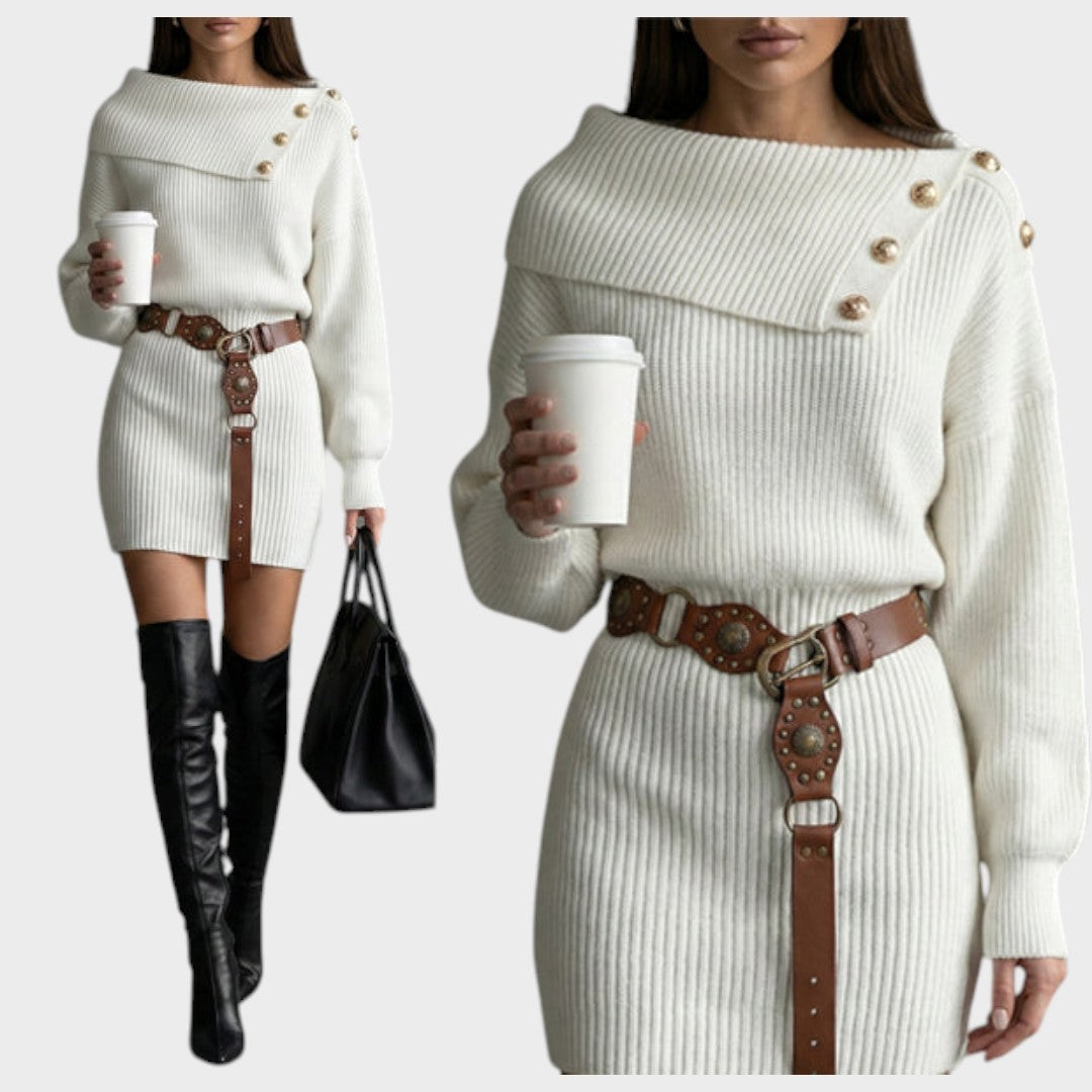 Chrisanthi | Φορεμάκι Μόδας με Κουμπί, Λαιμόκοψη με Πέτα, Μανίκια Μπατγουίνγκ