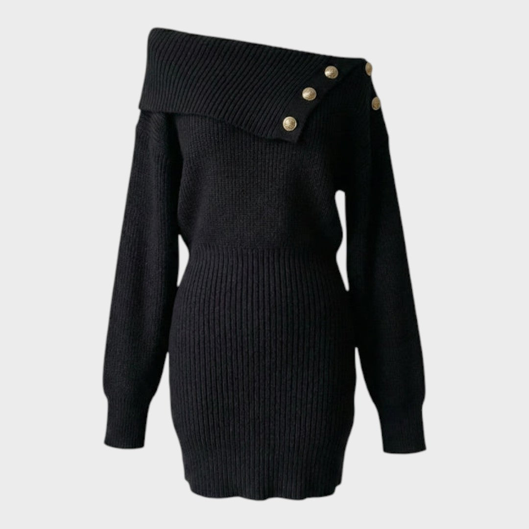 Chrisanthi | Φορεμάκι Μόδας με Κουμπί, Λαιμόκοψη με Πέτα, Μανίκια Μπατγουίνγκ