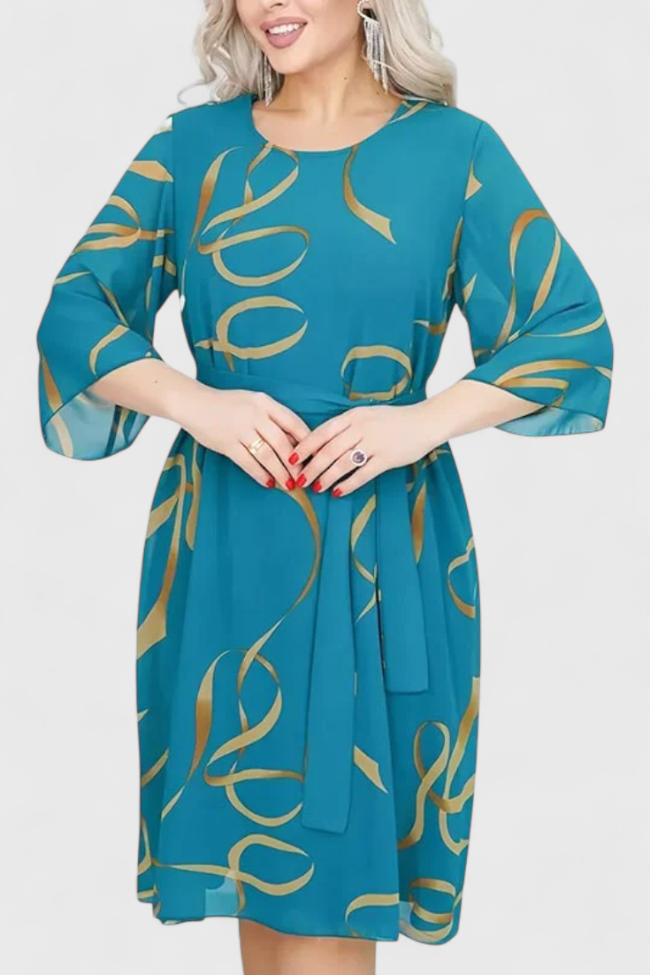 Amelie Φόρεμα Midi με Print, Ζώνη και Ευέλικτο Κόψιμο