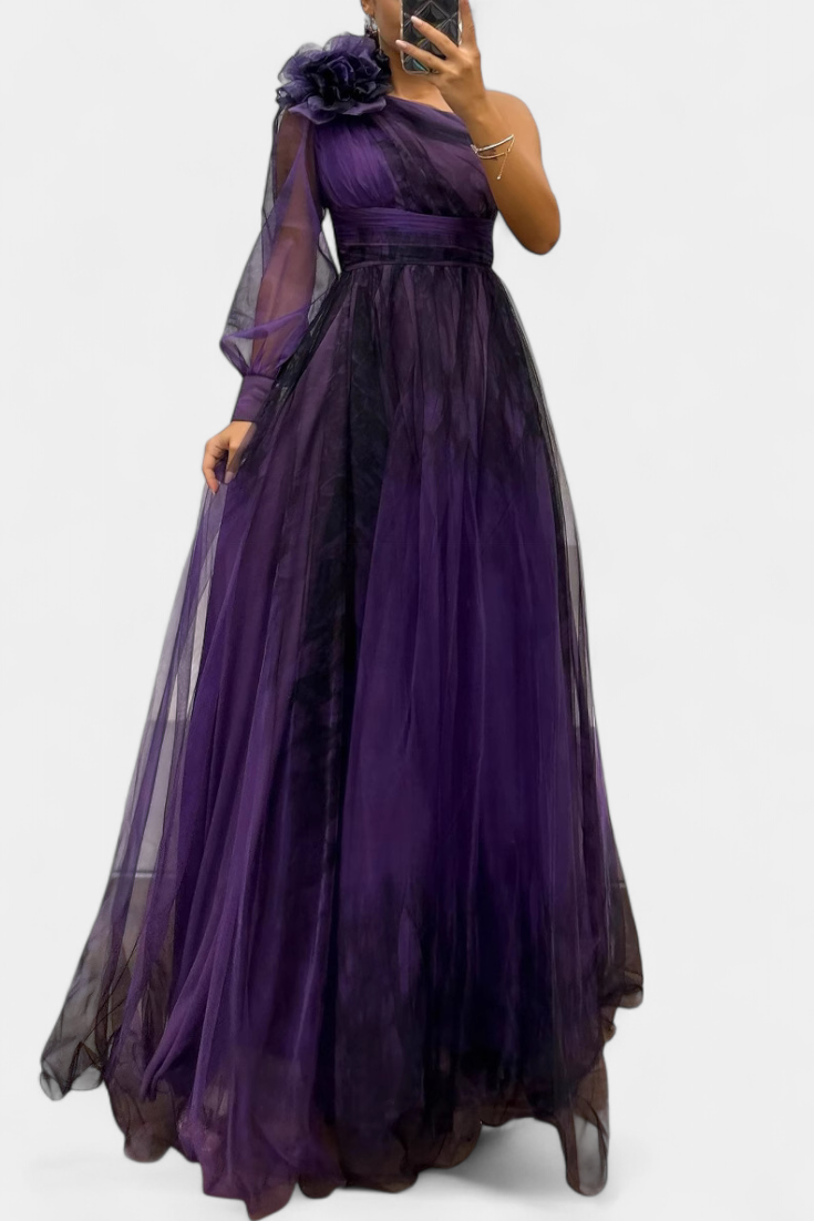 Becca Φόρεμα Maxi από Σιφόν με Γυμνούς Ώμους και Ογκώδες Λουλούδι