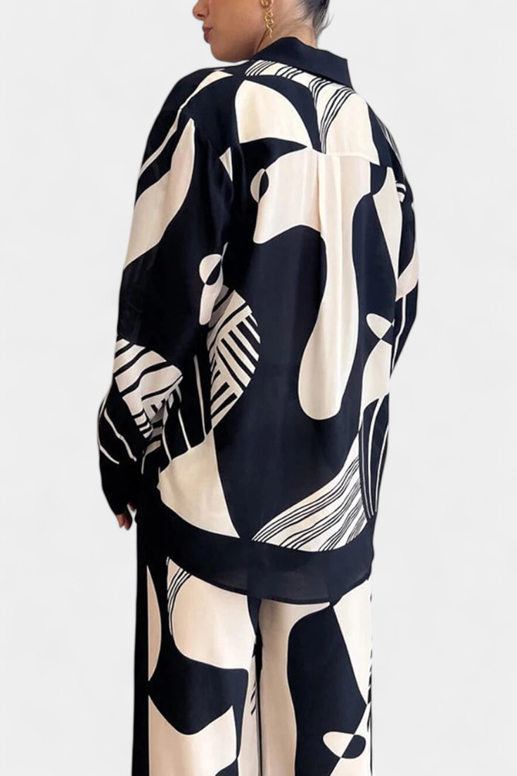 Basilisa Set με Φαρδύ Παντελόνι και Γκραφίτι Στάμπα